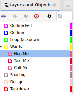 Inkscape dialog showing color-coded layers