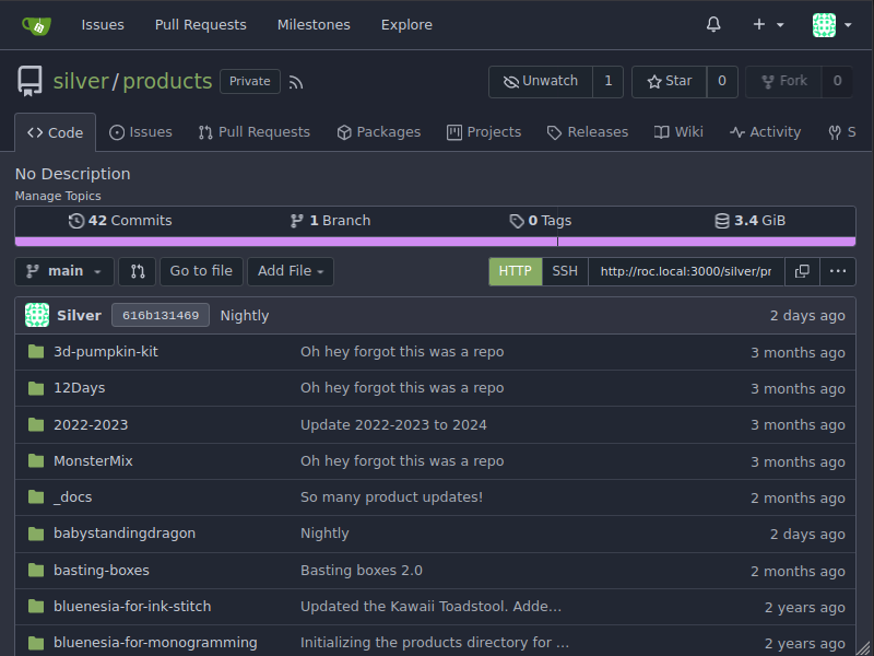 A screenshot of one of my internal Gitea repositories