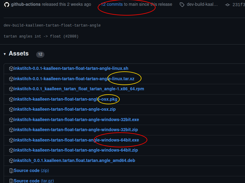 Back to Github, with the appropriate files circled on a &quot;tartan&quot; dev build.
